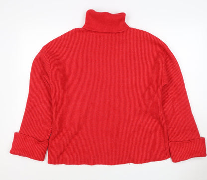 M&S Women Red Medium Roll Neck Cable Knit Pullover Jumper