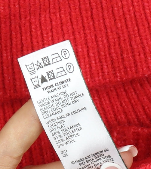 M&S Women Red Medium Roll Neck Cable Knit Pullover Jumper