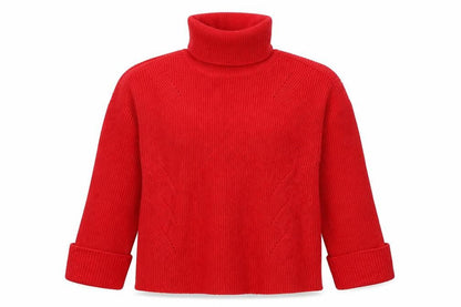 M&S Women Red Medium Roll Neck Cable Knit Pullover Jumper