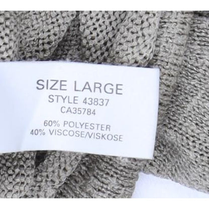 Planet Women Grey L V-Neck Open Knit 3/4 Sleeve Pullover Jumper