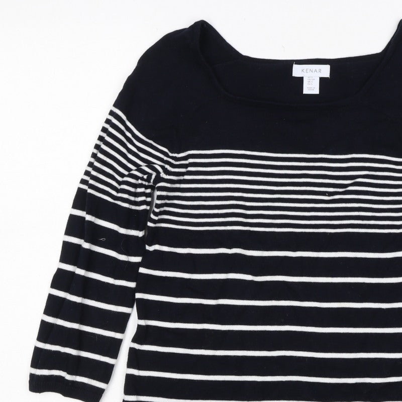 Kenar Women’s Black White Stripe Cotton Boat Neck Jumper Size S