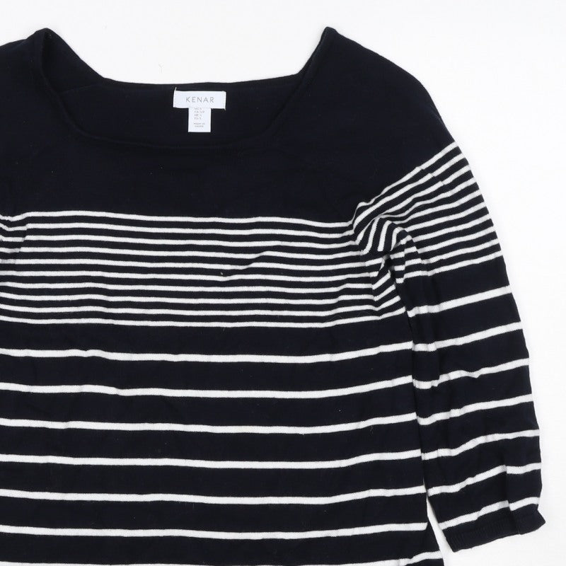 Kenar Women’s Black White Stripe Cotton Boat Neck Jumper Size S