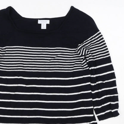 Kenar Women’s Black White Stripe Cotton Boat Neck Jumper Size S