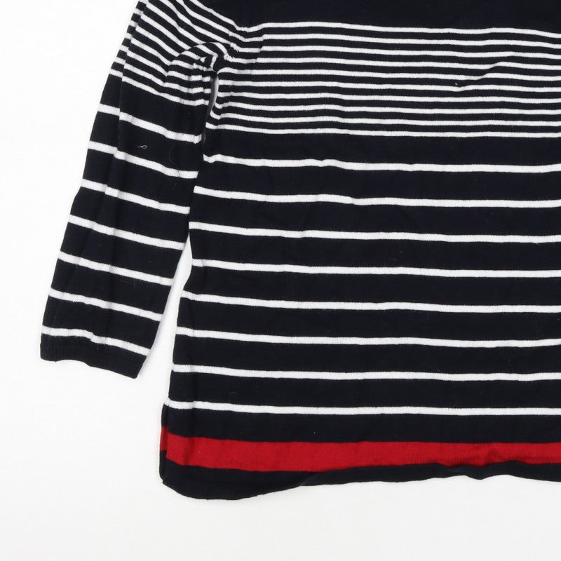 Kenar Women’s Black White Stripe Cotton Boat Neck Jumper Size S