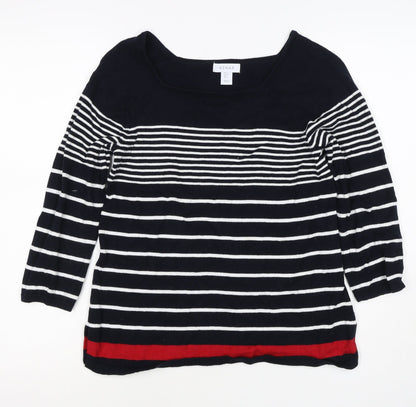 Kenar Women’s Black White Stripe Cotton Boat Neck Jumper Size S