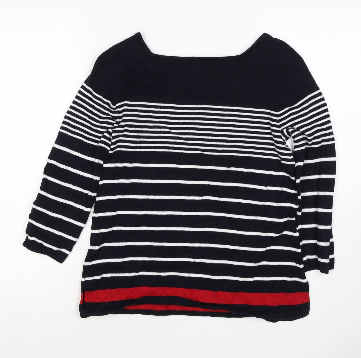 Kenar Women’s Black White Stripe Cotton Boat Neck Jumper Size S