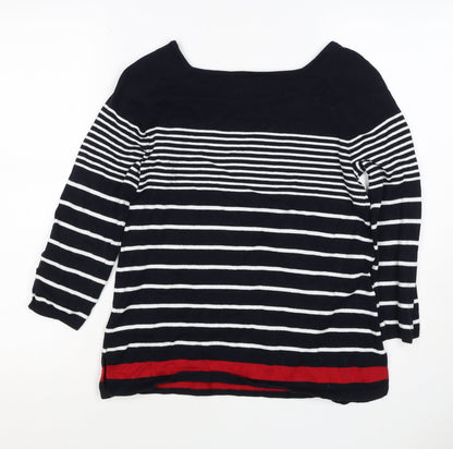 Kenar Women’s Black White Stripe Cotton Boat Neck Jumper Size S