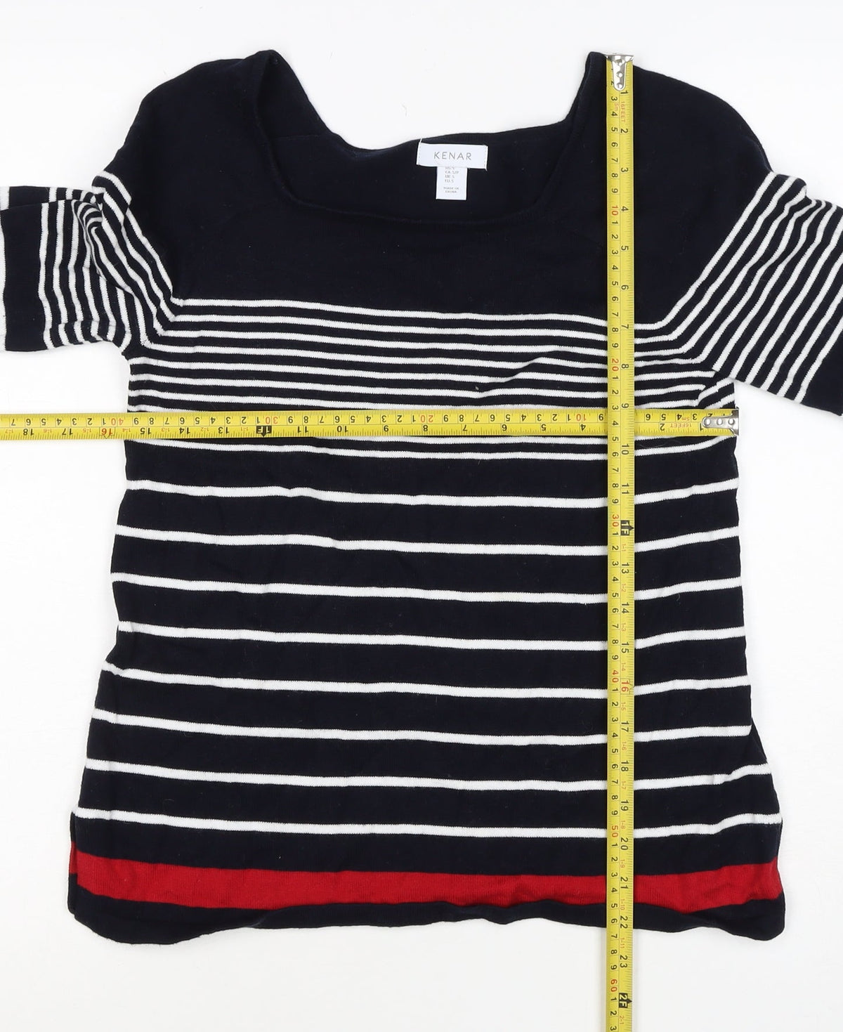 Kenar Women’s Black White Stripe Cotton Boat Neck Jumper Size S
