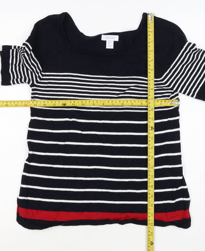 Kenar Women’s Black White Stripe Cotton Boat Neck Jumper Size S
