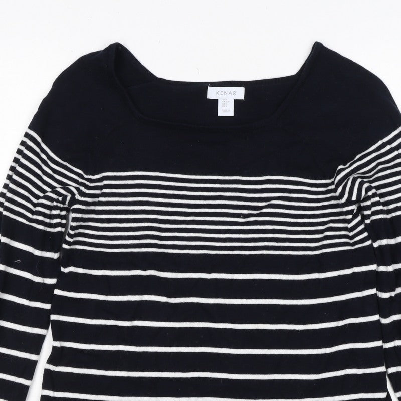 Kenar Women’s Black White Stripe Cotton Boat Neck Jumper Size S