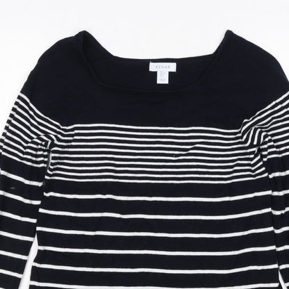Kenar Women’s Black White Stripe Cotton Boat Neck Jumper Size S