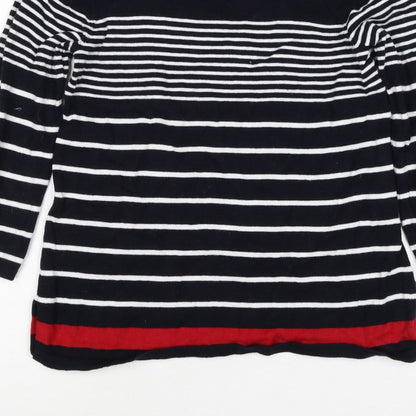 Kenar Women’s Black White Stripe Cotton Boat Neck Jumper Size S