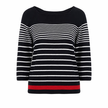 Kenar Women’s Black White Stripe Cotton Boat Neck Jumper Size S