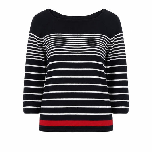 Kenar Women’s Black White Stripe Cotton Boat Neck Jumper Size S
