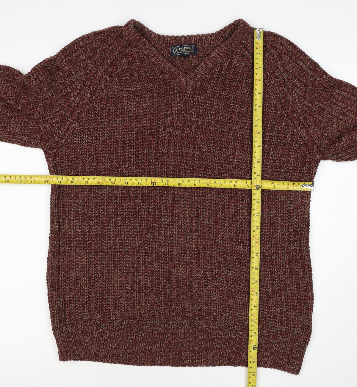 P.G. Field Men’s Brown Marl Chunky Knit Crew Neck Pullover Jumper S
