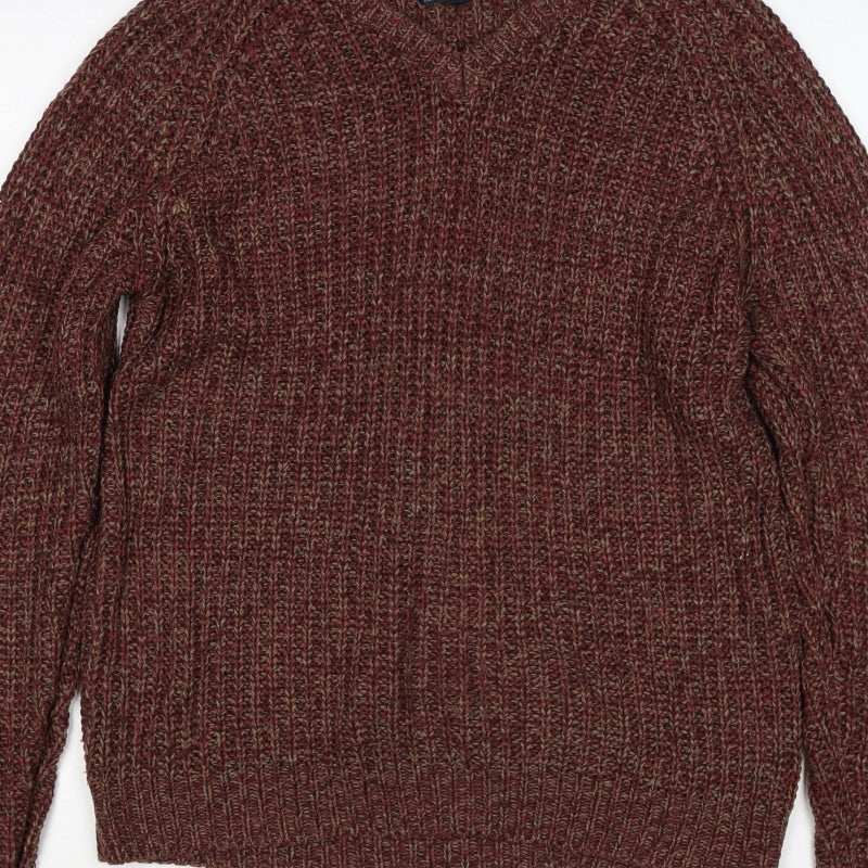 P.G. Field Men’s Brown Marl Chunky Knit Crew Neck Pullover Jumper S