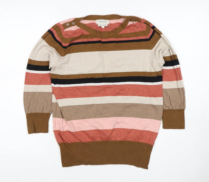 Next Women's Multicoloured Striped Pullover Jumper UK 14 Button Shoulder
