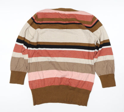 Next Women's Multicoloured Striped Pullover Jumper UK 14 Button Shoulder