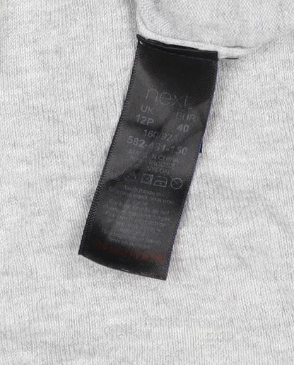 Next Petite Women Grey Floral Sleeve Knit Jumper UK 12 Round Neck
