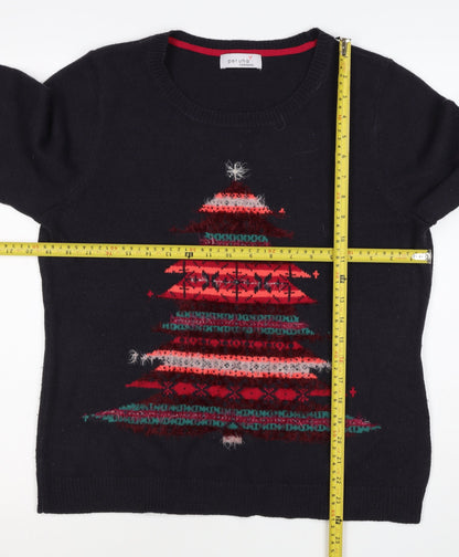 Per Una Women Black UK 16 Christmas Tree Fair Isle Jumper