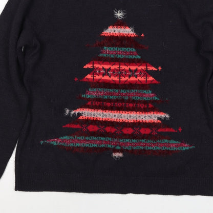 Per Una Women Black UK 16 Christmas Tree Fair Isle Jumper