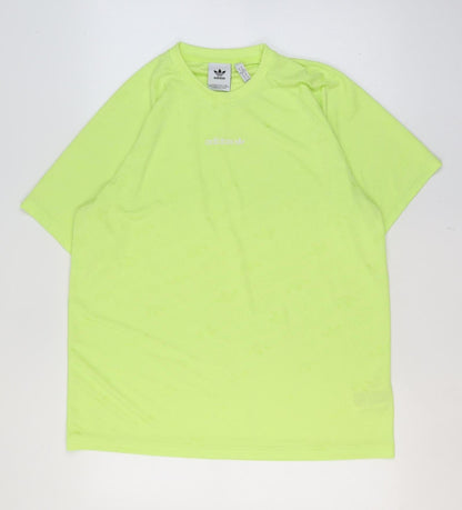 adidas Men Green XL Logo Graphic Raglan Crew Neck T-Shirt