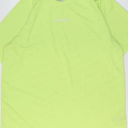 adidas Men Green XL Logo Graphic Raglan Crew Neck T-Shirt
