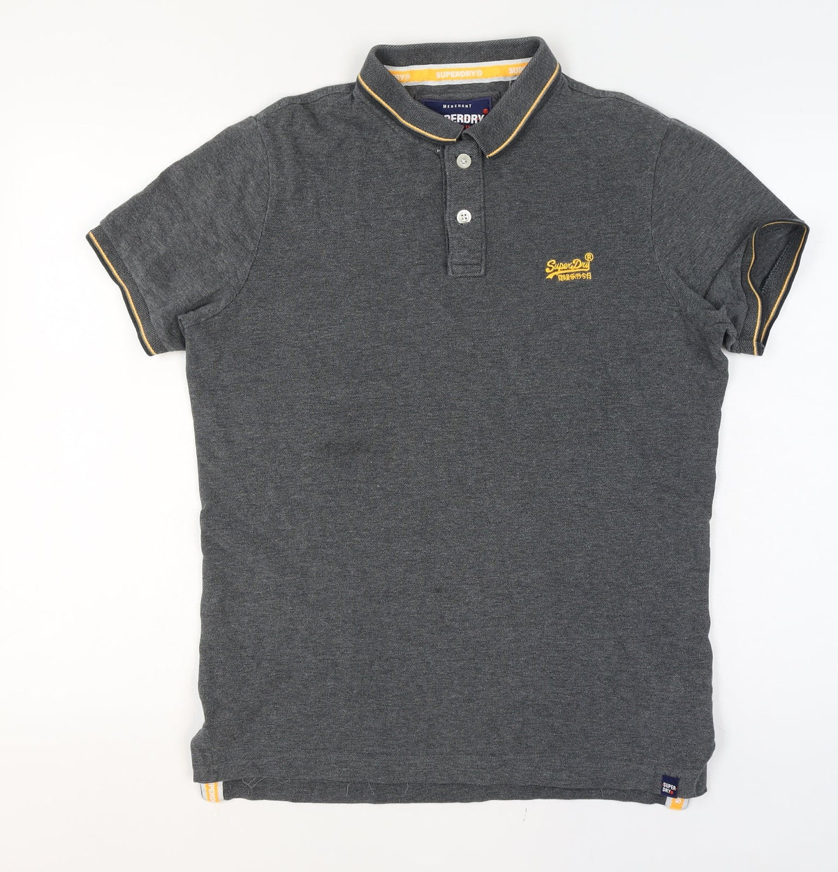 Superdry Mens Grey Large Cotton Logo Trim Short Sleeve Polo Shirt