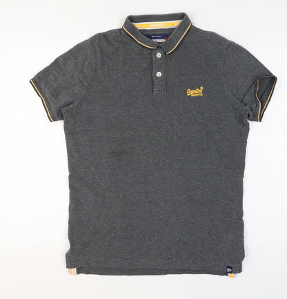 Superdry Mens Grey Large Cotton Logo Trim Short Sleeve Polo Shirt