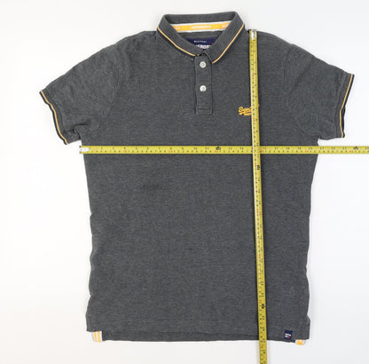 Superdry Mens Grey Large Cotton Logo Trim Short Sleeve Polo Shirt