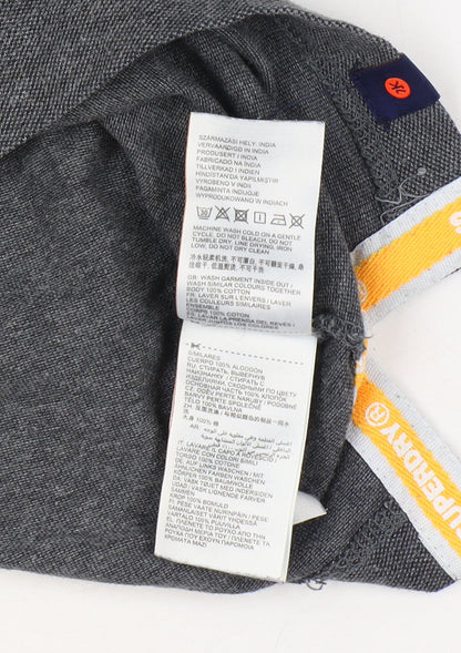 Superdry Mens Grey Large Cotton Logo Trim Short Sleeve Polo Shirt
