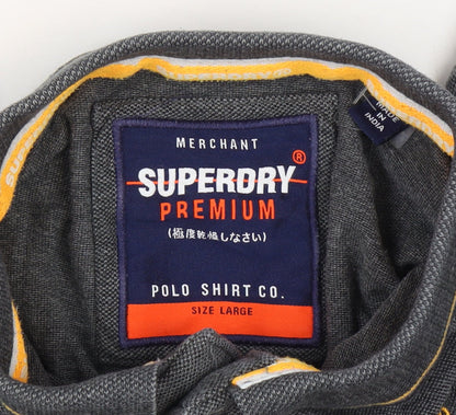 Superdry Mens Grey Large Cotton Logo Trim Short Sleeve Polo Shirt
