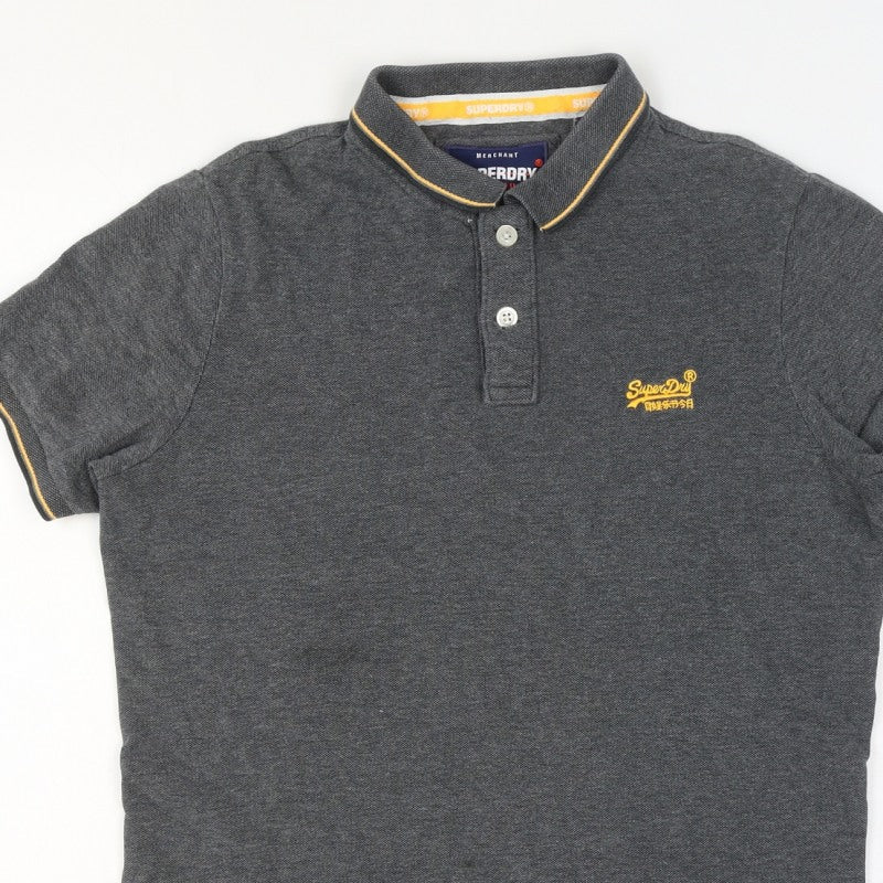 Superdry Mens Grey Large Cotton Logo Trim Short Sleeve Polo Shirt