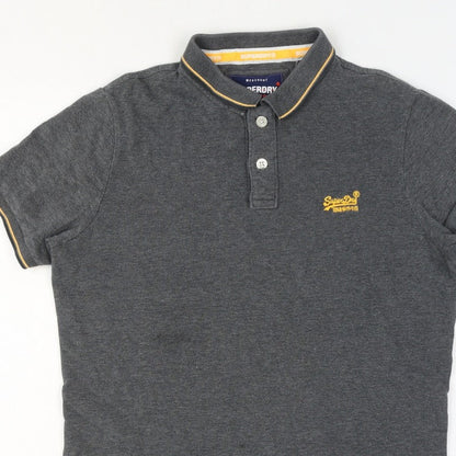Superdry Mens Grey Large Cotton Logo Trim Short Sleeve Polo Shirt