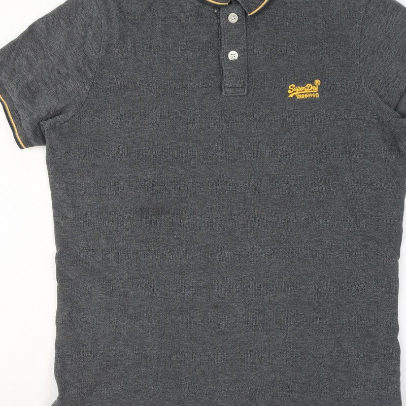 Superdry Mens Grey Large Cotton Logo Trim Short Sleeve Polo Shirt