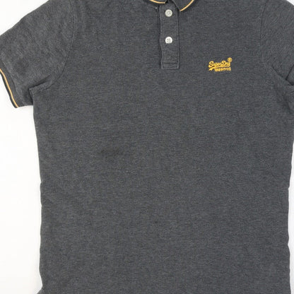 Superdry Mens Grey Large Cotton Logo Trim Short Sleeve Polo Shirt