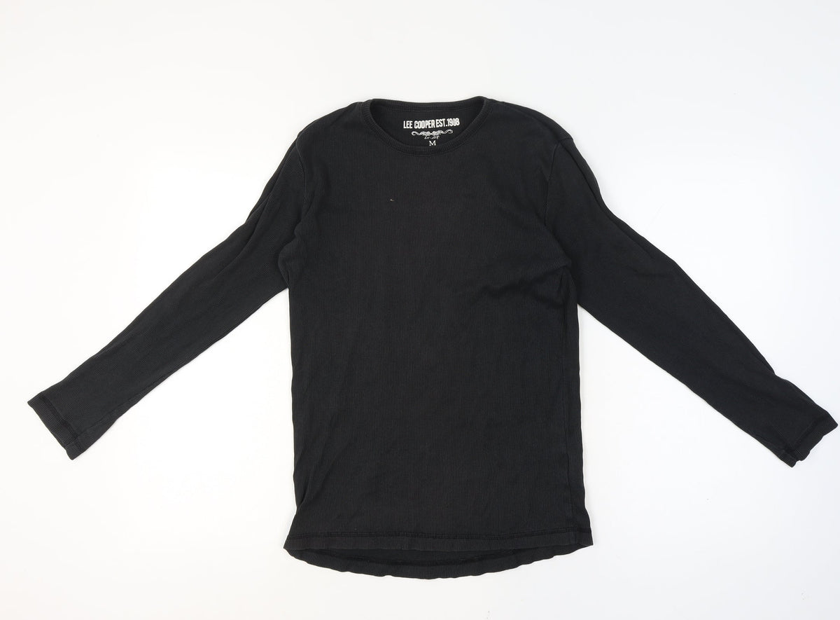 Lee Cooper Men’s Black M Ribbed Long Sleeve Crew Neck T-Shirt