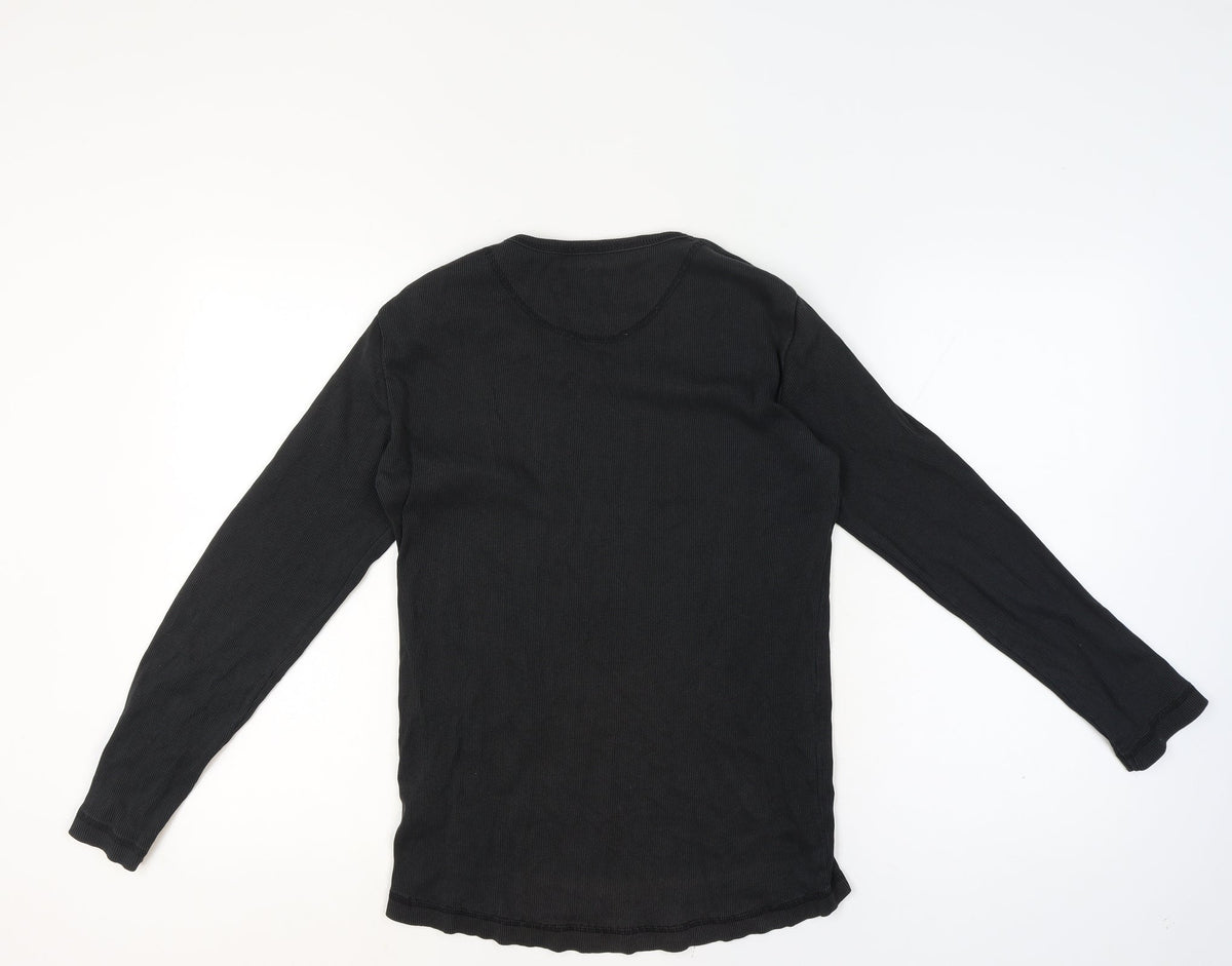 Lee Cooper Men’s Black M Ribbed Long Sleeve Crew Neck T-Shirt
