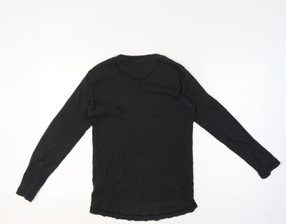 Lee Cooper Men’s Black M Ribbed Long Sleeve Crew Neck T-Shirt