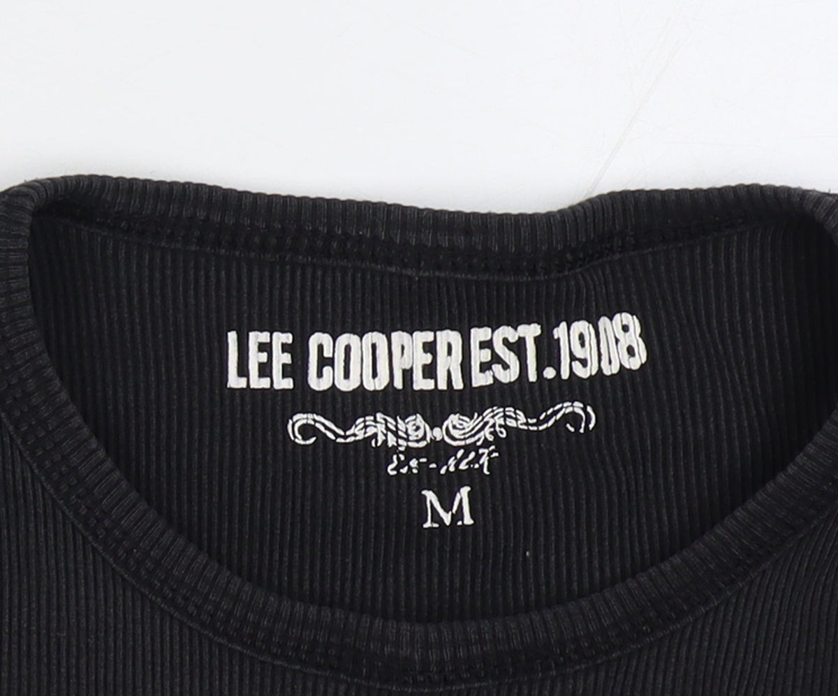 Lee Cooper Men’s Black M Ribbed Long Sleeve Crew Neck T-Shirt