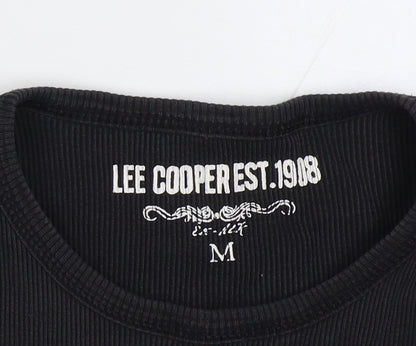 Lee Cooper Men’s Black M Ribbed Long Sleeve Crew Neck T-Shirt