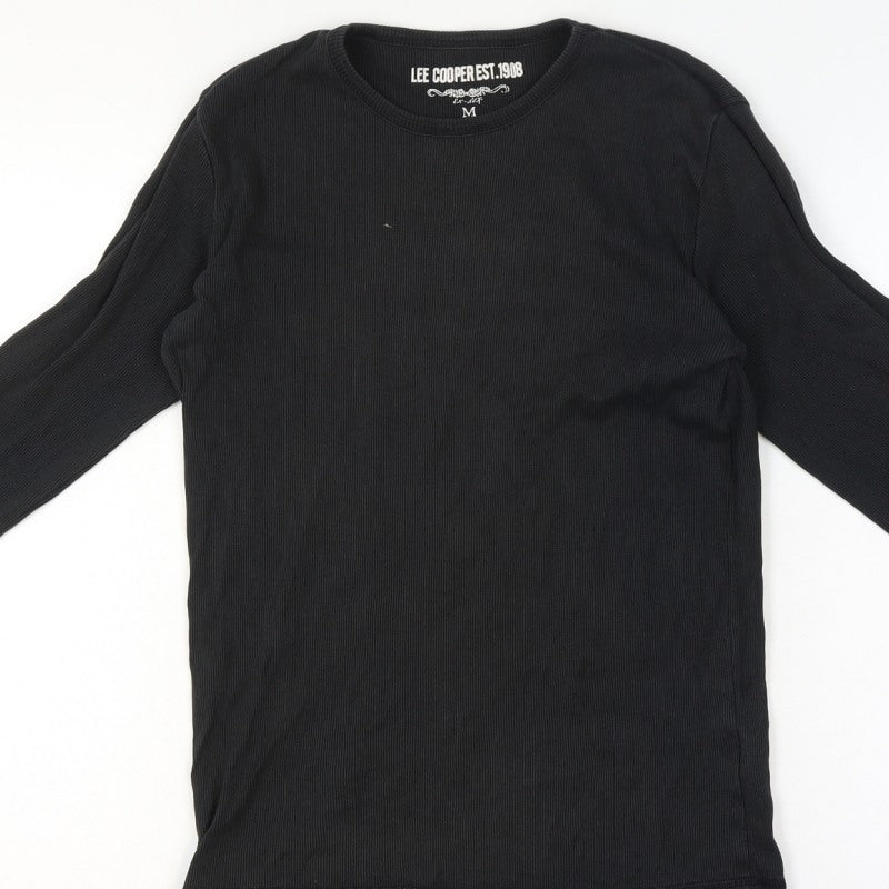 Lee Cooper Men’s Black M Ribbed Long Sleeve Crew Neck T-Shirt