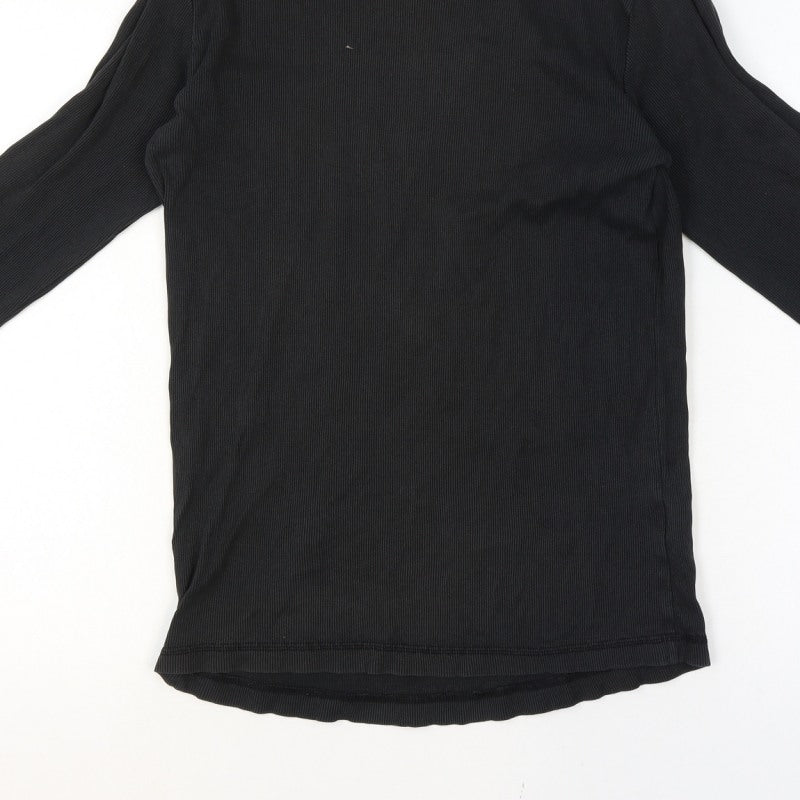 Lee Cooper Men’s Black M Ribbed Long Sleeve Crew Neck T-Shirt