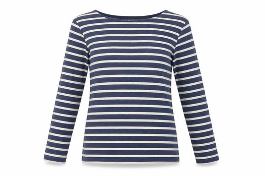 Seasalt Women Blue UK 10 Organic Cotton Breton Striped Sailor Jersey Top