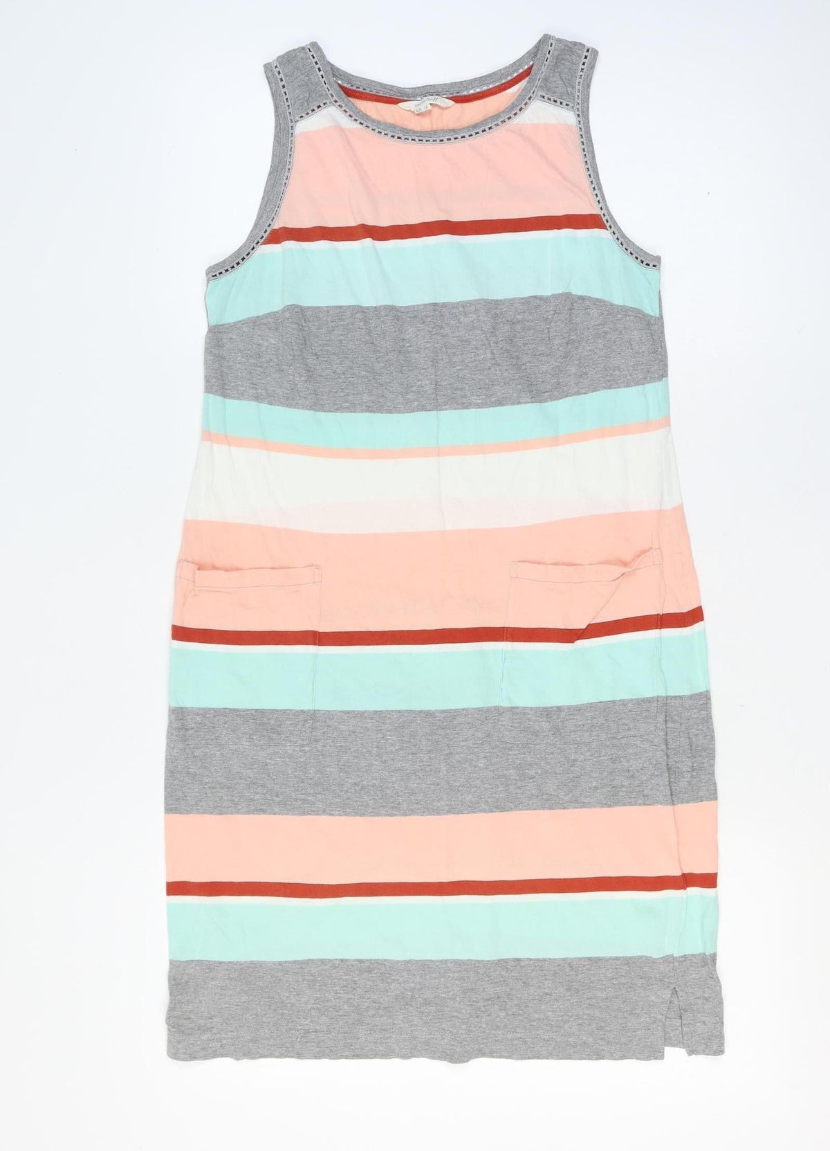 White Stuff Women Multicoloured UK 12 Striped Sleeveless Jersey Shift Dress