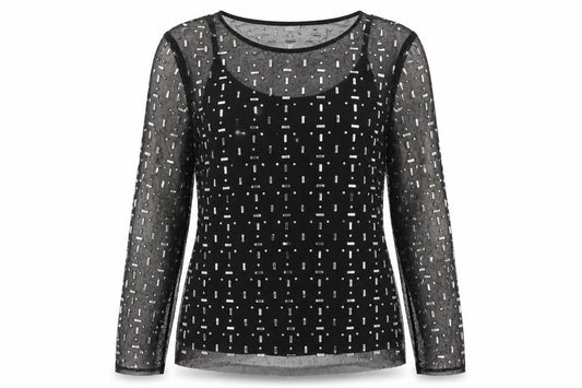 Marks and Spencer Women Black UK 12 Sheer Beaded Mesh Party Blouse