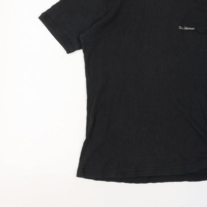 Ben Sherman Women's Black L Ribbed V-Neck Slim Fit Short Sleeve T-Shirt