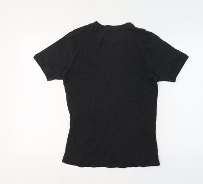Ben Sherman Women's Black L Ribbed V-Neck Slim Fit Short Sleeve T-Shirt