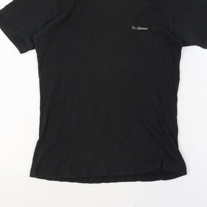Ben Sherman Women's Black L Ribbed V-Neck Slim Fit Short Sleeve T-Shirt