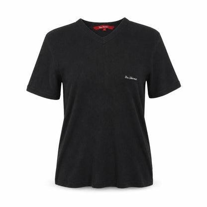 Ben Sherman Women's Black L Ribbed V-Neck Slim Fit Short Sleeve T-Shirt